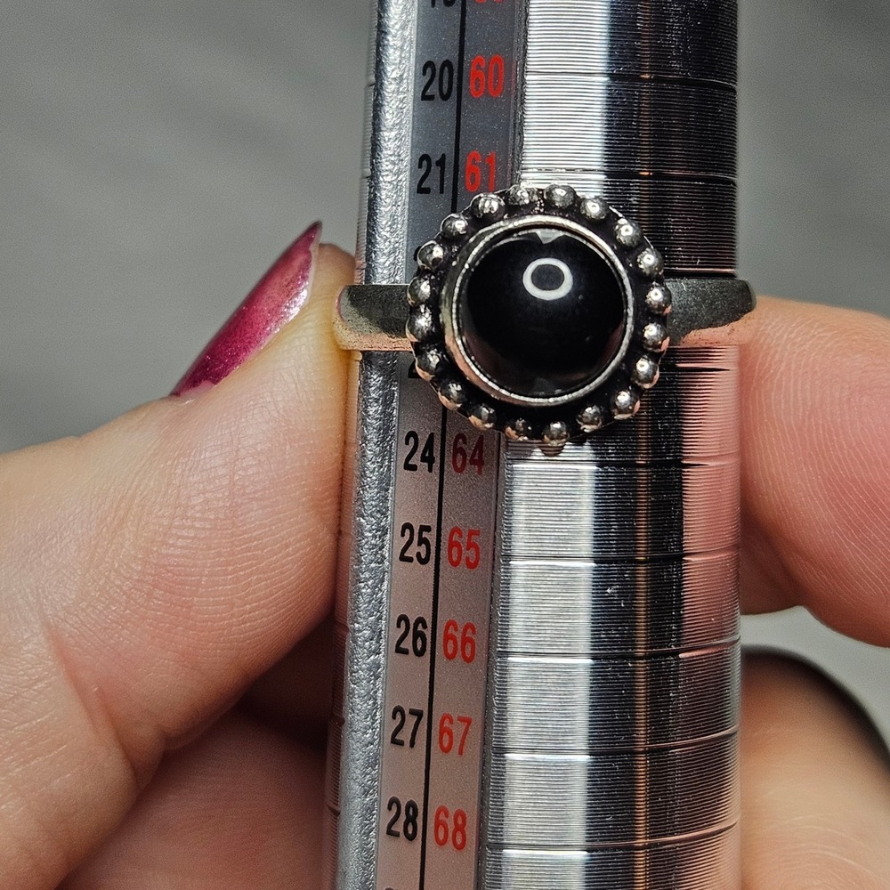 Black Onyx Ring Women Size 10 Silver 925 Beaded Boho Cabochon
